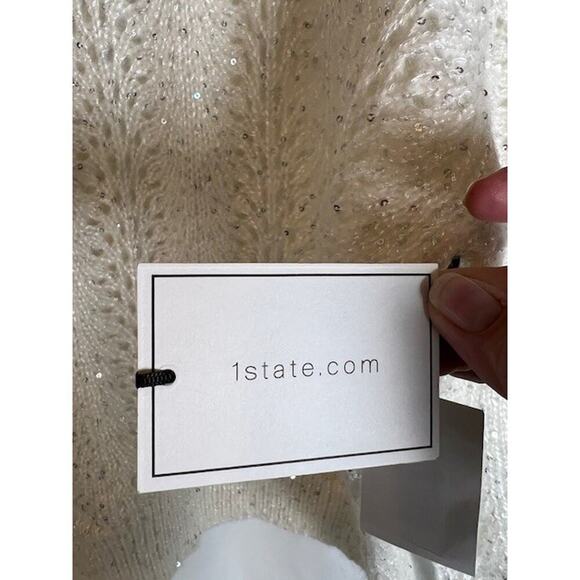 Women's 1. State Antique White Sequin Long Sleeve Pullover Sweater Sz M - Picture 5 of 6